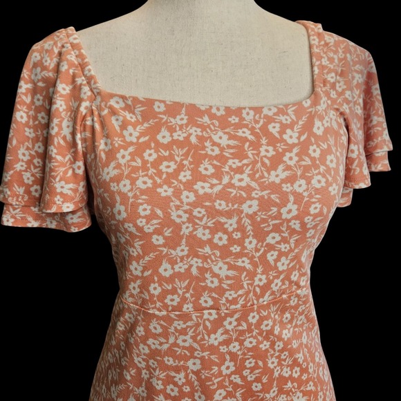 Milkmaid Babydoll‎ Cottagecore Pink Floral Midi Dress Medium - Picture 2 of 7